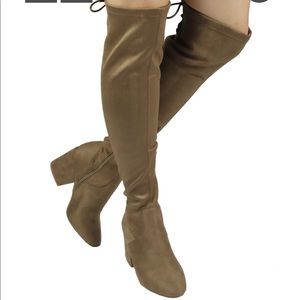 NWT Wild Diva Taupe Chunky Heel Over The Knee Boot